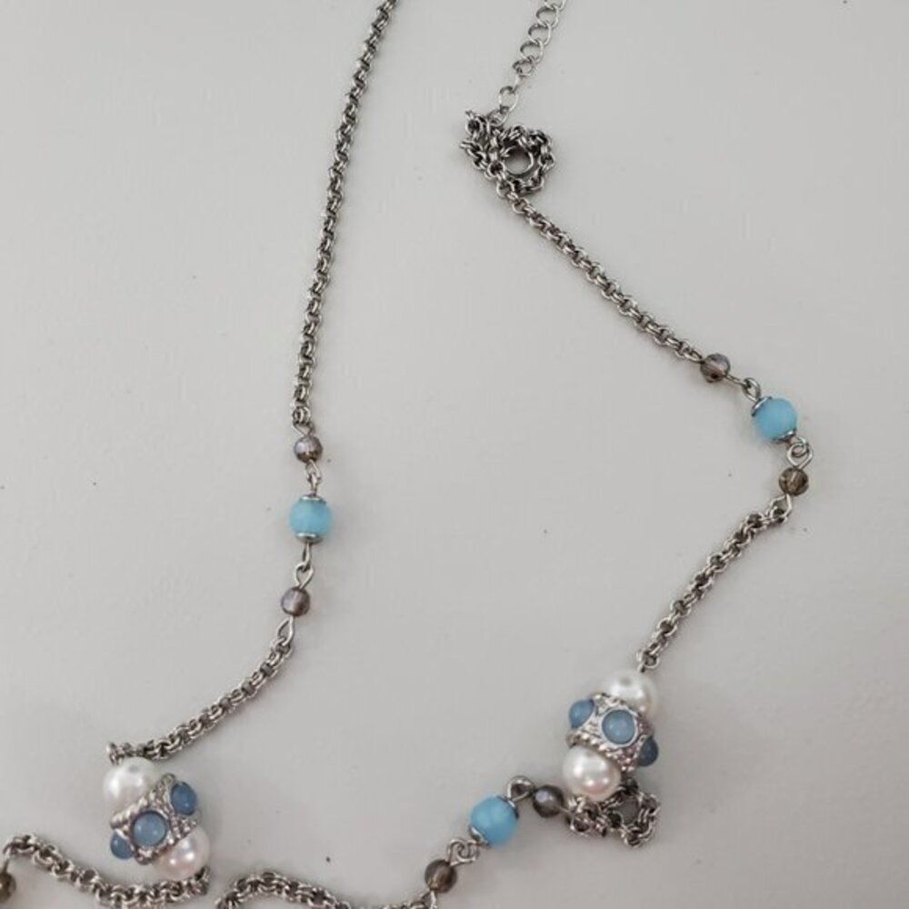 Lia Sophia‎ Blue Faux Pearl Rhinestone Silver Tone - Picture 4 of 6